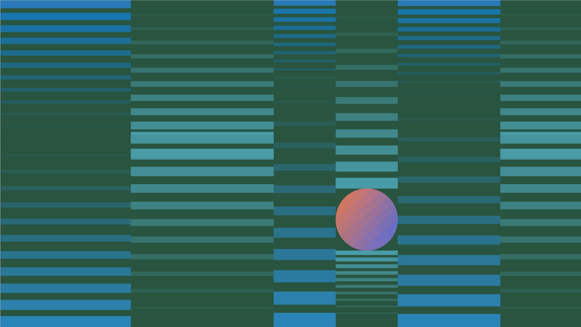Gradient ball sitting within a grid of different gradient lines and columns